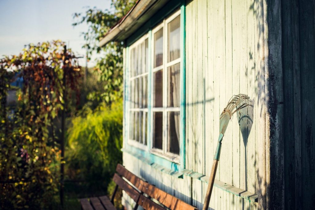 Garden shed window in the sunlight